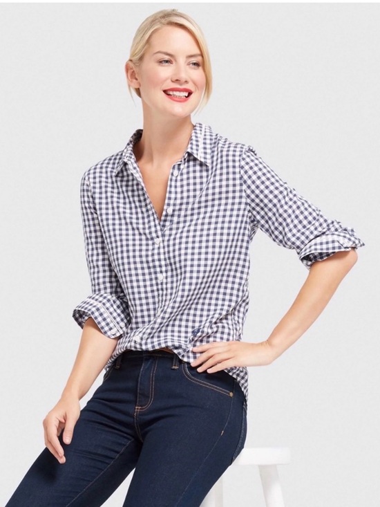 Draper James Tops - Draper James Navy and White Elliott Gingham Button-Down Shirt Sz 10